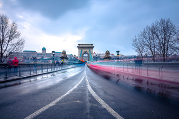 View of Budapest with Danube river, the palace and chain bridge, Hungary.
