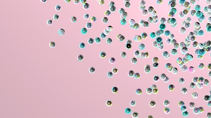 Sequins on pink background. Holographic sequin. Rhinestones. 3d illustration. Fashion backdrop. Embroidery. Rainbow sparkles. Glitter. Digital image.