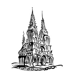 Church drawn in black and white contour