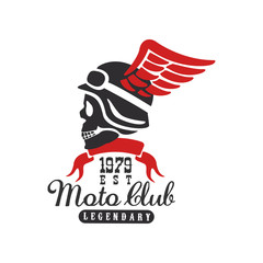 Moto club logo est 1979, design element for motor or biker club, motorcycle repair shop, print for clothing vector Illustration on a white background