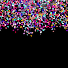 Beads background. Fashion accessory. Handmade craft. Glass beads top view. Sequins. Heap of gems. Rhinestones. Realistic illustration. 3d rendering. Jewelry making.