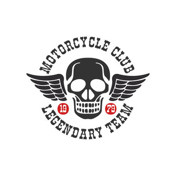 Motorcycle club logo, legendary team 1979, design element for motor or biker club, motorcycle repair shop, print for clothing vector Illustration on a white background