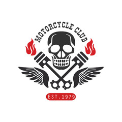 Motorcycle club logo, est 1979 design element for motor or biker club, motorcycle repair shop, print for clothing vector Illustration on a white background