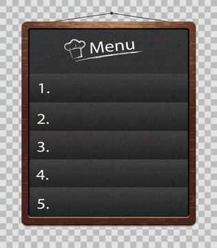Black Menu Boards Isolated on Transparent Background. Charkboard for Restaurant Food Menu