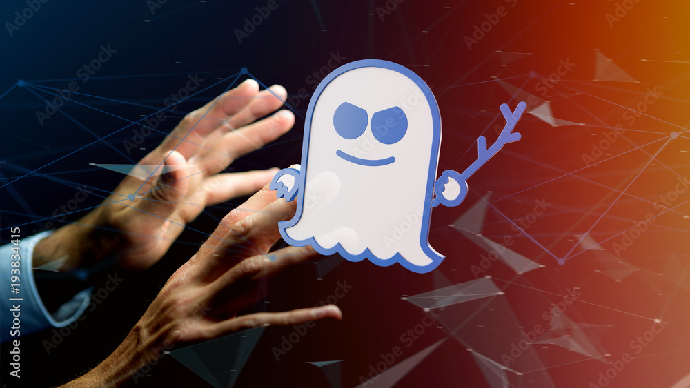 Poster businessman holding a spectre processor attack with network connection - 3d render