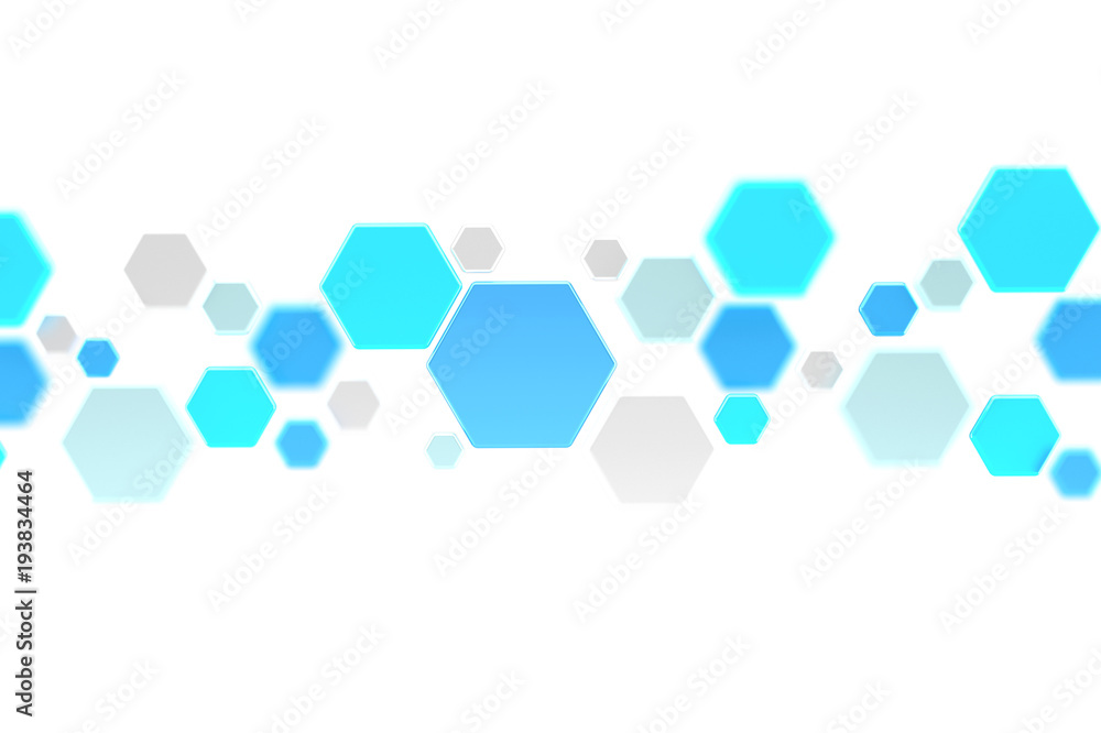 Poster 3d render empty aplication made of blue hexa button displayed on a interface