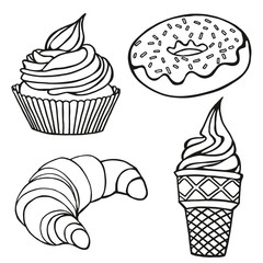 Dessert icons set stock hand drawn illustration sketch