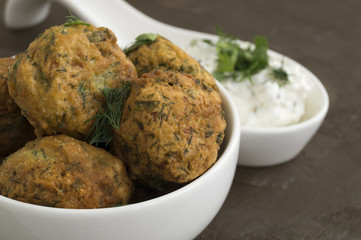 Arabic food, falafel. Balls of chickpeas deep-fried.