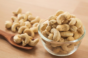 cashew nut in glass bowl