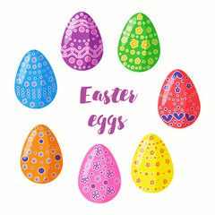 Easter eggs set of stickers. Multicolored decorative elements for festive decor.