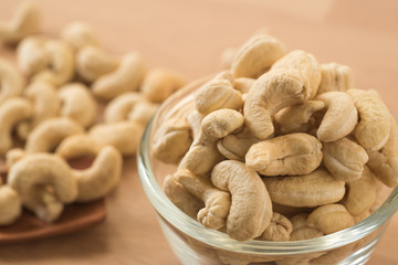 cashew nut in glass bowl