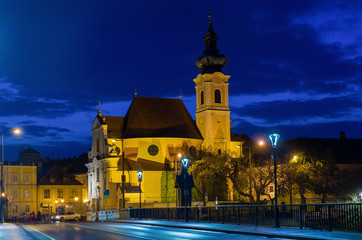 Fototapeta na wymiar Image of night streets of Gyor in Hungary