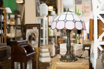 Vintage furniture and home design objects in shop