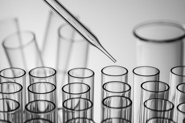 science laboratory dropper on test tube , pharmaceutical research equipment in lab , science concept