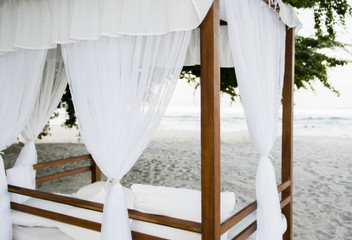 Cabana with White Curtains on a Beautiful Beach in Mexico