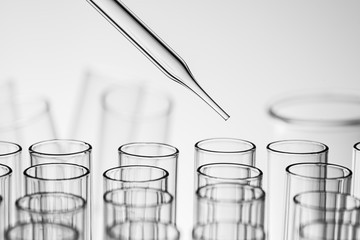 science laboratory dropper on test tube , pharmaceutical research equipment in lab , science concept