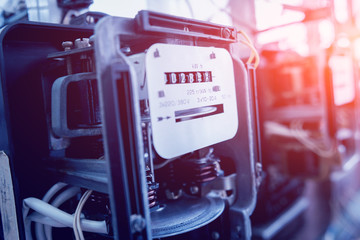 Electrical equipment. Electricity cable and crimper. Electricity meter