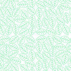 Natural background with green leaves. Seamless pattern, flat vector illustration on white background.