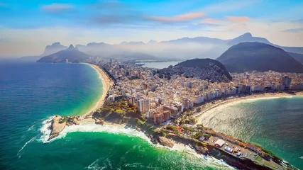 Papier Peint photo Copacabana, Rio de Janeiro, Brésil Vue aérienne de la célèbre plage de Copacabana et de la plage d& 39 Ipanema