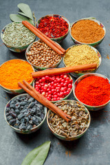 Closeup of asian spice powders cooking ingredients