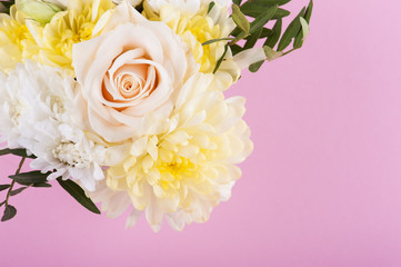 Yellow pink bouquet flowers