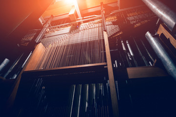 historic pipe organ at a church. Internal system.
