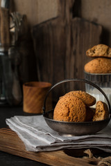 Oat cookies  on vintage old plate, still life