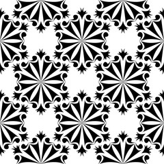 Black floral seamless pattern on white background