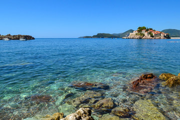 Saint Stephen's Island, Montenegro 14 september 2017: Sveti Stefan (St. Stefan) island in Adriatic sea, Montenegro
