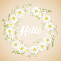 Cute card with Chamomile flowers wreath.