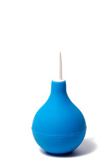 blue enema ot syringe bulb. Isolated on white
