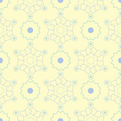 Geometric seamless pattern. Beige background with blue and green elements