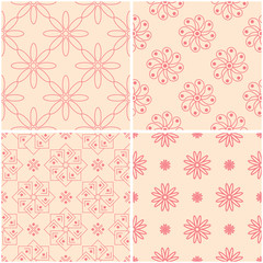 Fototapeta na wymiar Floral patterns. Set of beige and red seamless backgrounds
