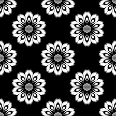 Black and white floral seamless pattern