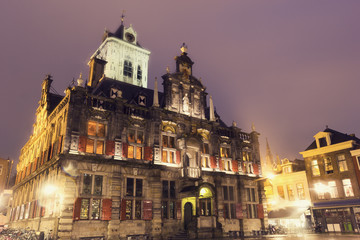 Fototapeta na wymiar Delft City Hall at night