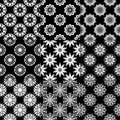 Black and white floral ornaments. Collection of seamless patterns