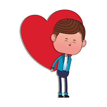 Boy carrying heart vector illustration graphic design