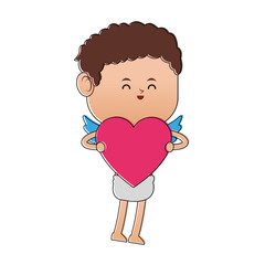 Cupid hugging heart vector illustration graphic design