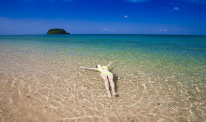 Fototapeta na wymiar Thailand. Woman sea, bikini, swim