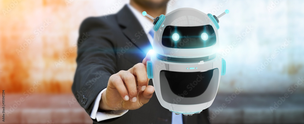 Aufkleber Businessman using digital chatbot robot application 3D rendering