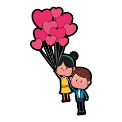 Cute couple flying with balloons cartoon vector illustration graphic design