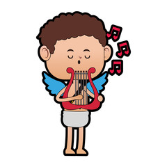 Cupid playing music with harp vector illustration graphic design