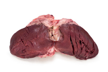 Raw beef heart isolated on white background