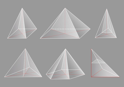 3d basic shapes. Collection of pyramids. Cross-section.
