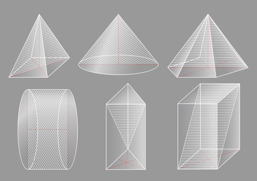 3d basic shapes. Prism, pyramid, cone, cylinder. 	
Cross-section.