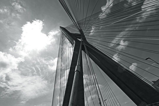 Closeup of cable stayed bridge
