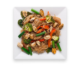 Asian food in a bowl isolated at white background