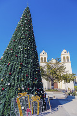 San Salvador Cathedral and Christmas tree on Plaza Barrios