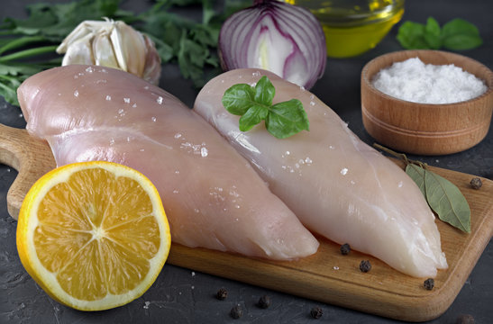 raw chicken meat with onion and pepper