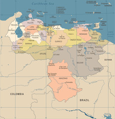 Venezuela Map - Vintage Detailed Vector Illustration